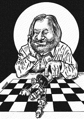 Karikatur Artur Jussupow beim Shuffle Chess