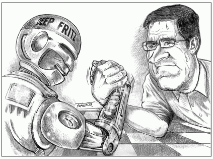 Schach-Karikatur Kramnik-Deep Fritz in Bahrain
