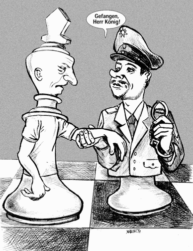 Schach-Karikatur: Polizist