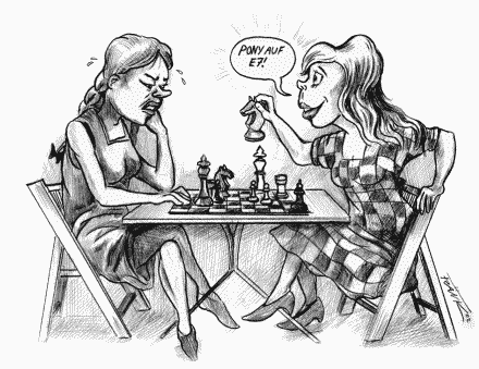 Schach-Karikatur Frauenschach