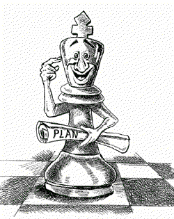Schach-Karikatur: Der Plan des Königs